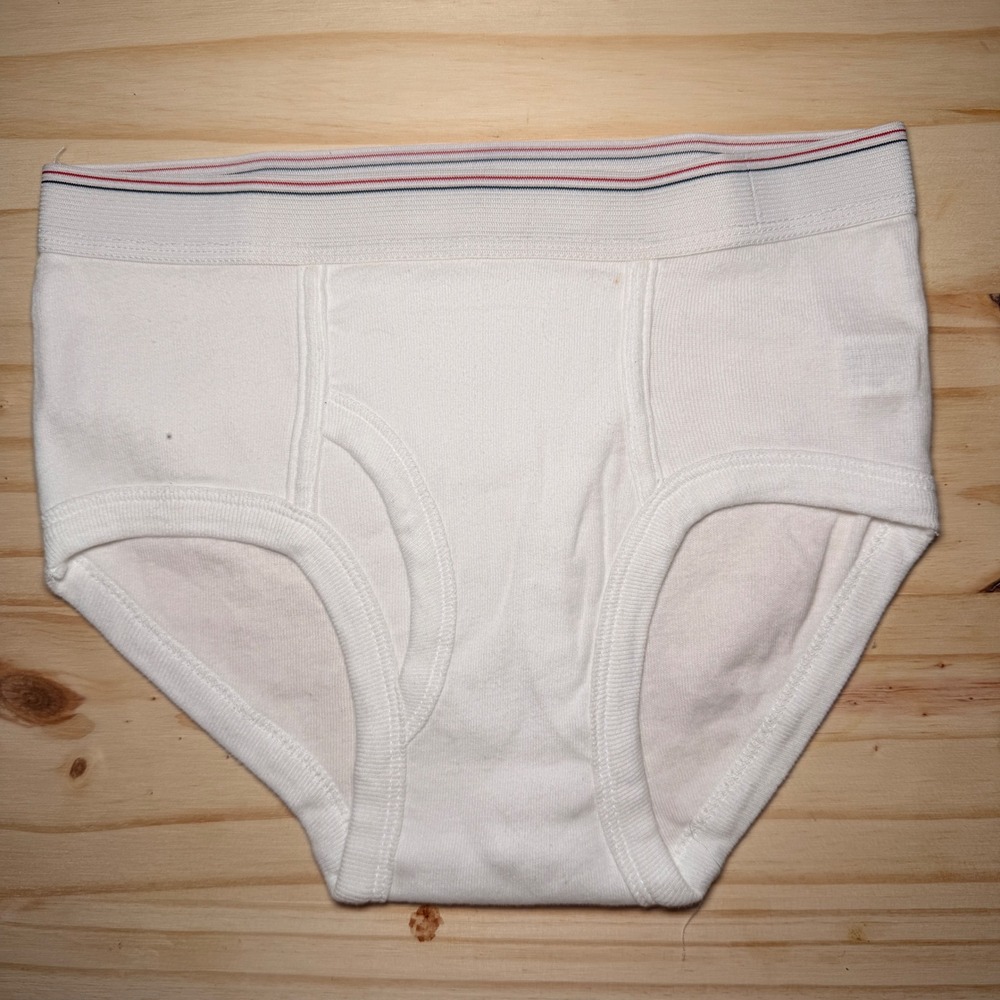 90s The Hunter Briefs Mens Small White Cotton Red Blue Striped Waistband Retro